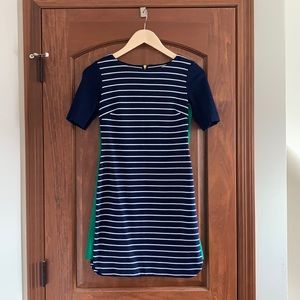 Eliza J navy and white striped w/ green detailing